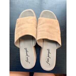 Free People Tan Suede Platform Slide Sandals Womens 39 (US 8) Boho Chunky Wedge
